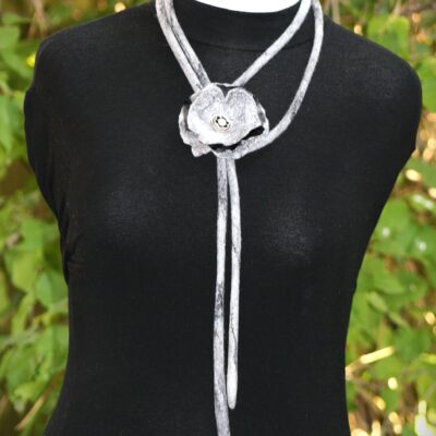 Grey Rose Bolo Style Necklace
