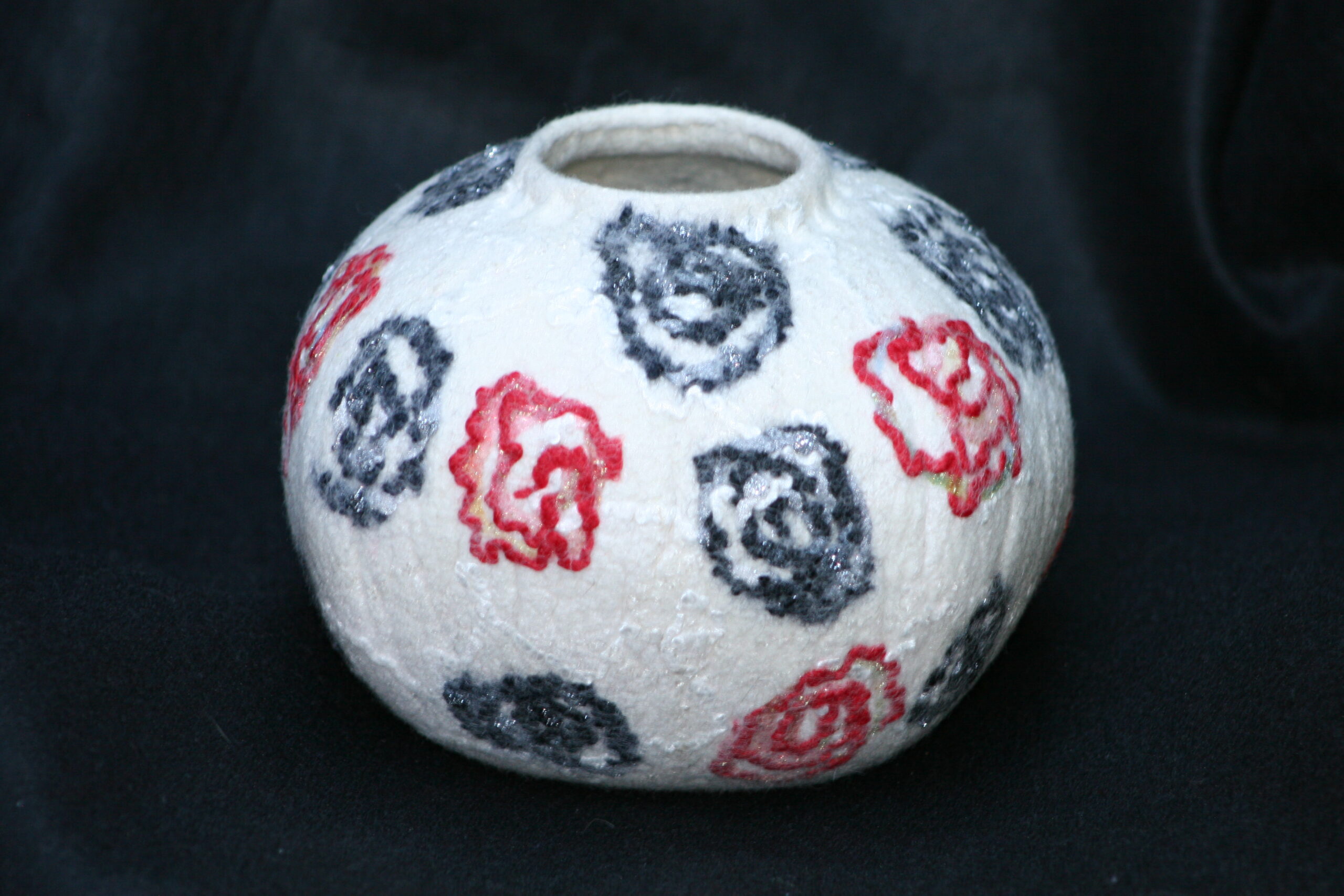 Felted White Vessel with Roses - Image 5