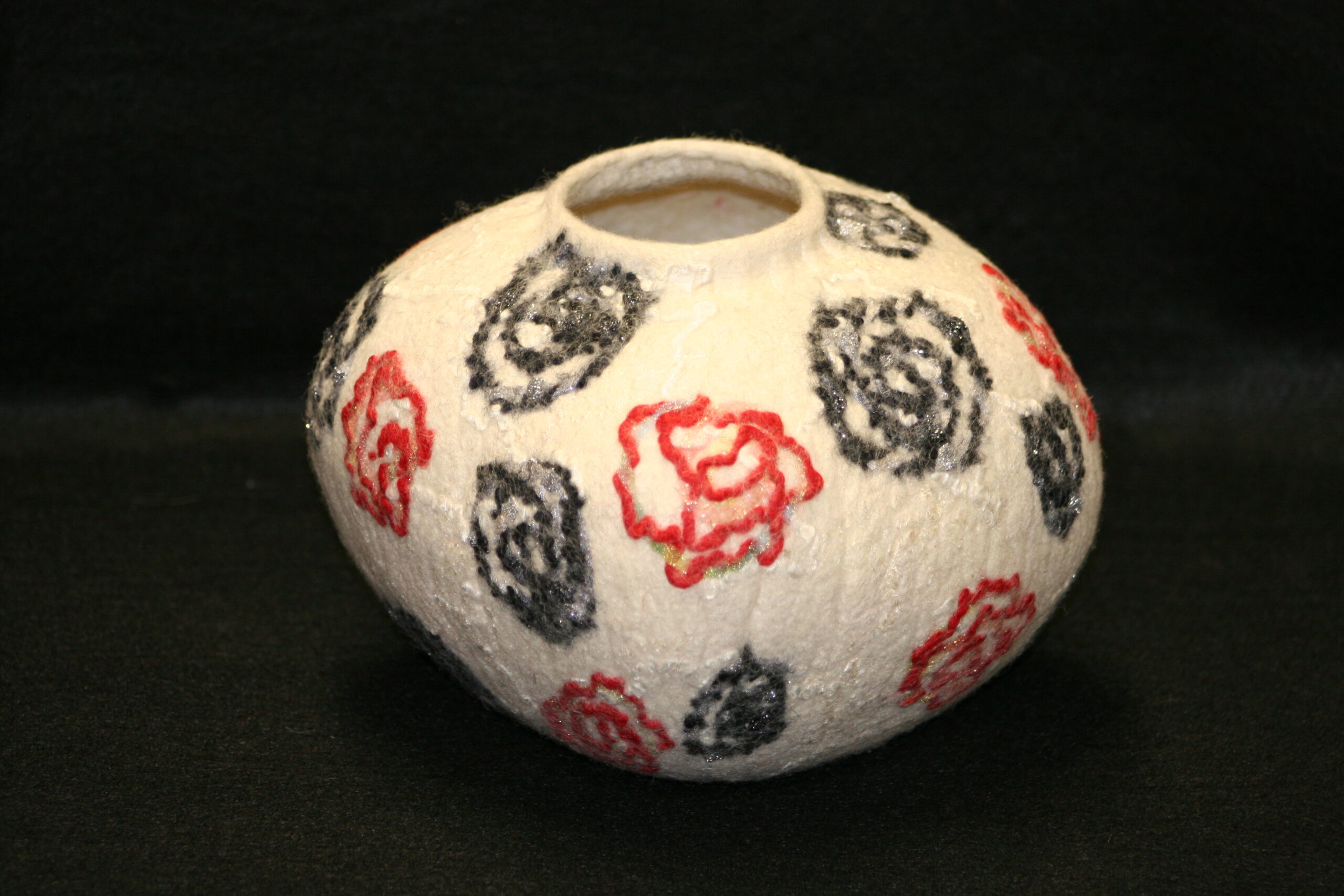 Felted White Vessel with Roses - Image 2