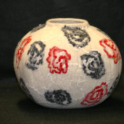 Felted White Vessel with Roses