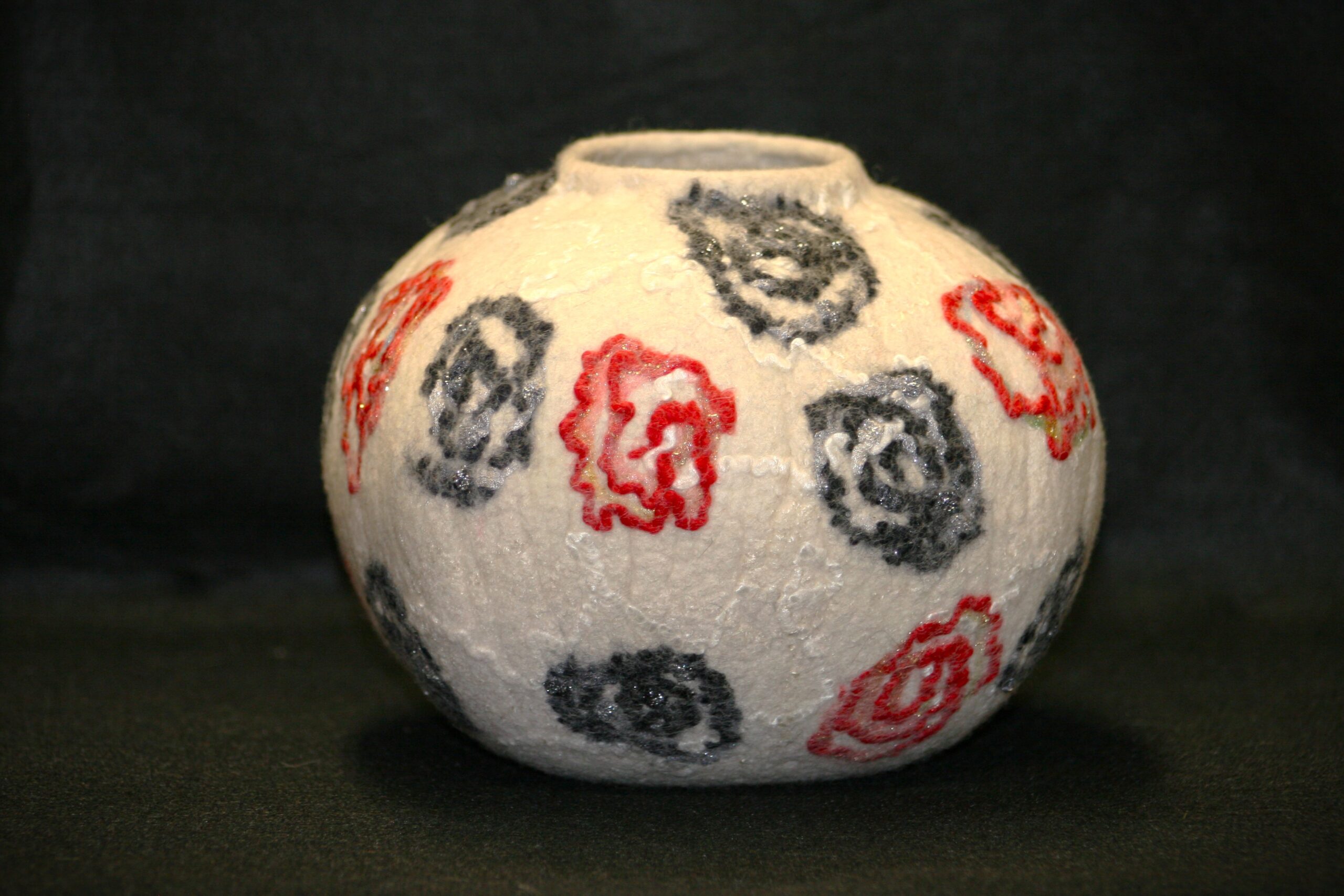 Felted White Vessel with Roses