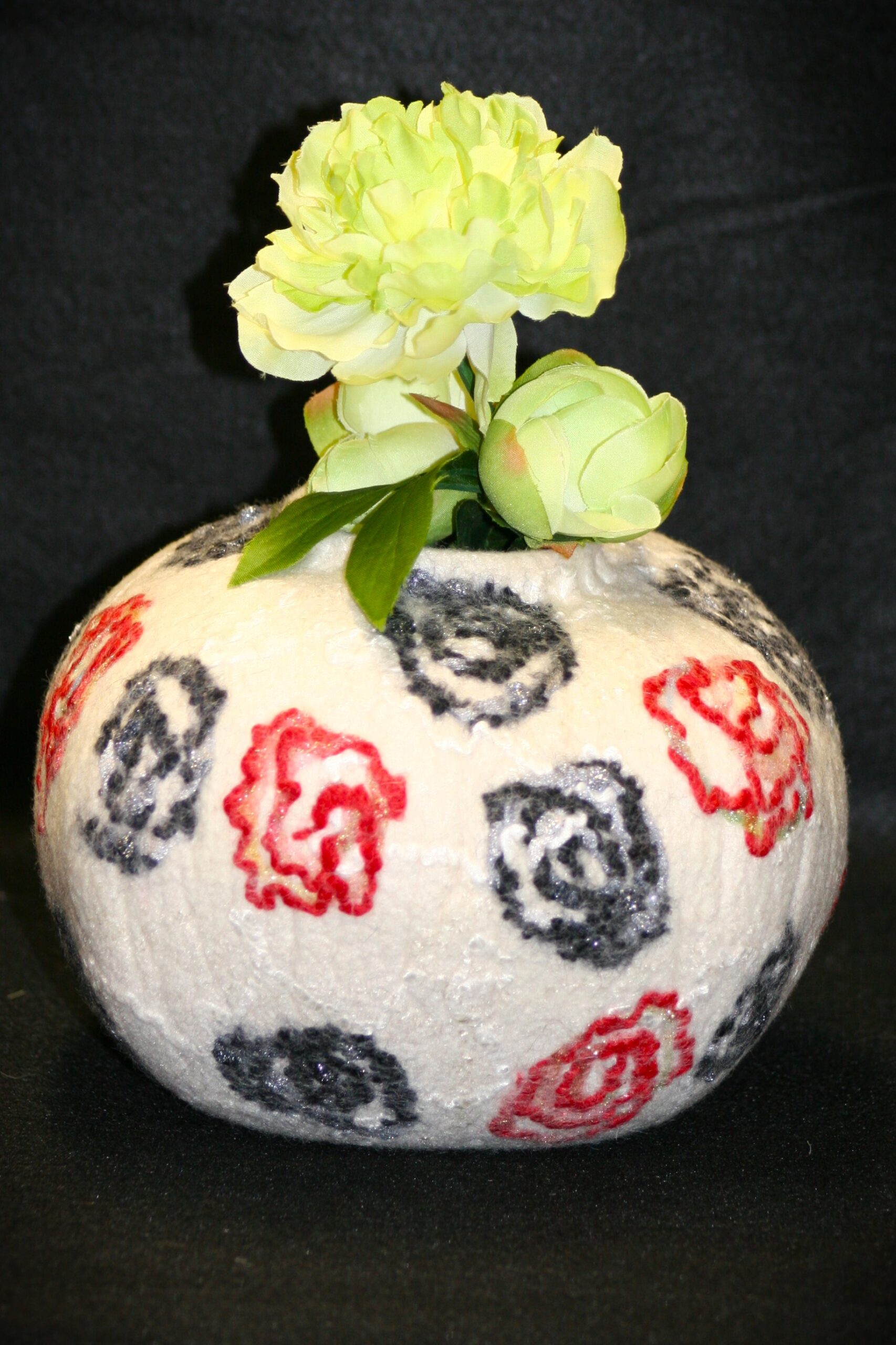 Felted White Vessel with Roses - Image 3